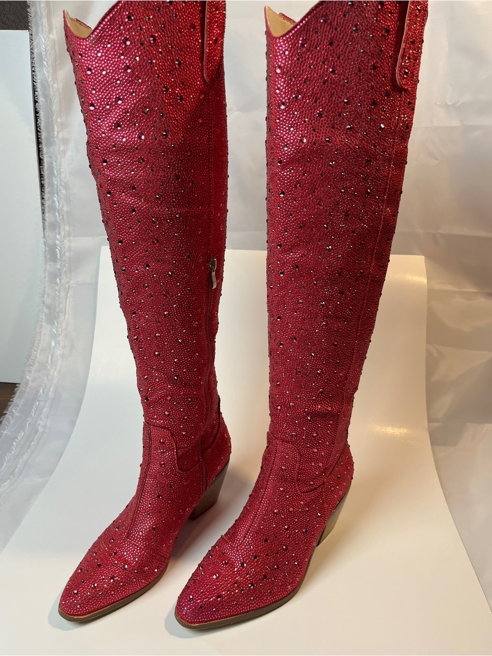 Hot Pink Rhinestone Knee-High Boots Sz 8.5
